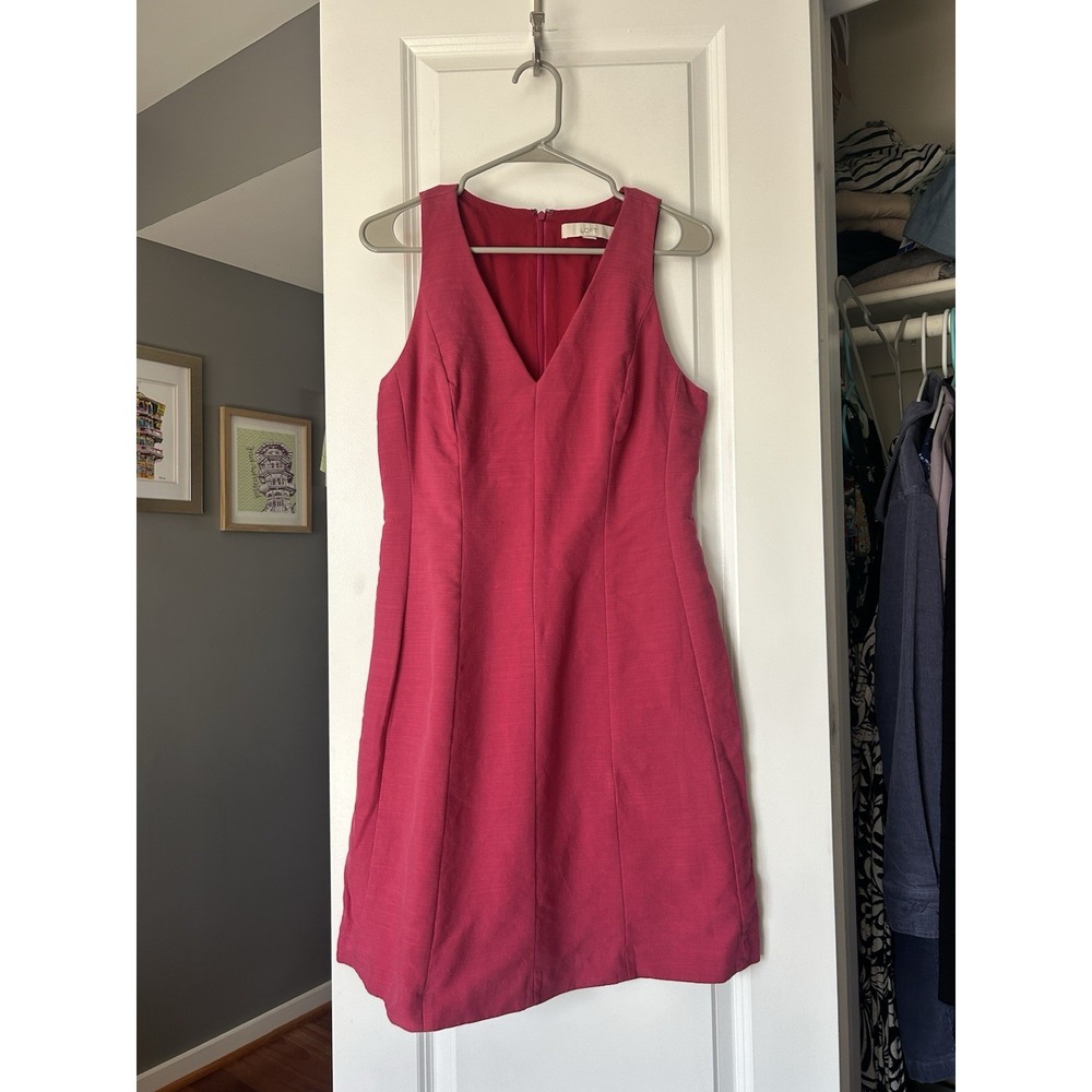 Ann Taylor Loft Pink Sleeveless V-neck Career Shift Dress Womens Size 8 Cotton
